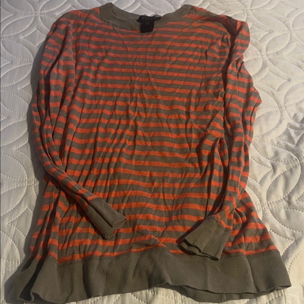 Scoop NYC Orange and Gray Striped Top